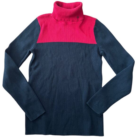 Ralph Lauren cotton color block ribbed turtleneck red black large - Picture 2 of 7